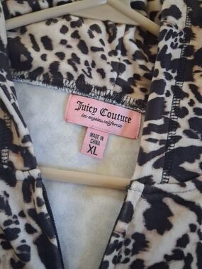 Juicy Couture Black and Cream Leopard Print Velour Hoodie